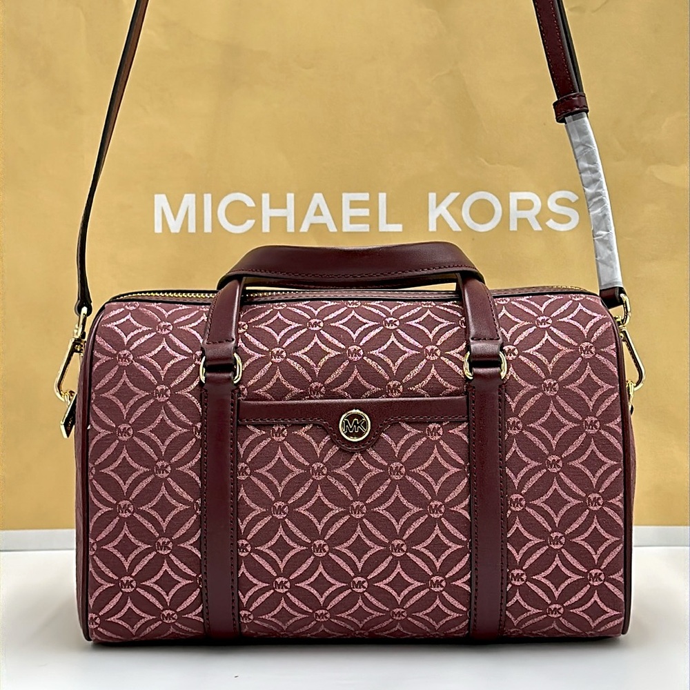 MICHAEL KORS JST TRAVEL MEDIUM DUFFLE SATCHEL SHOULDER CROSSBODY BAG MK OXBLOOD - Picture 5 of 16